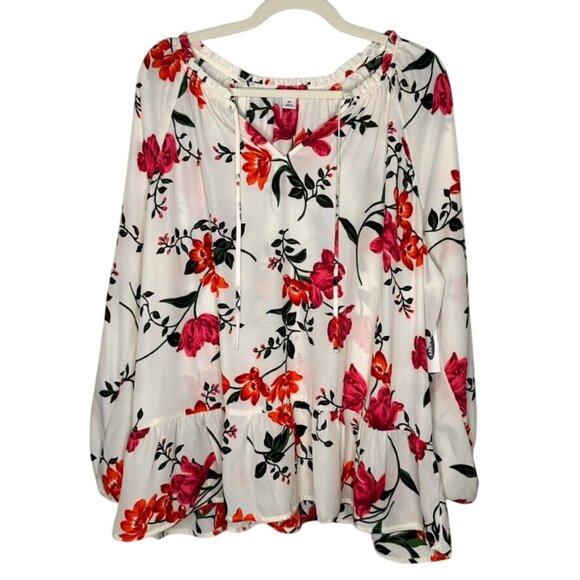 NWT Old Navy Women's XXL Ruffled Tie-Neck Floral Print Georgette Blouse Peplum - Picture 1 of 13
